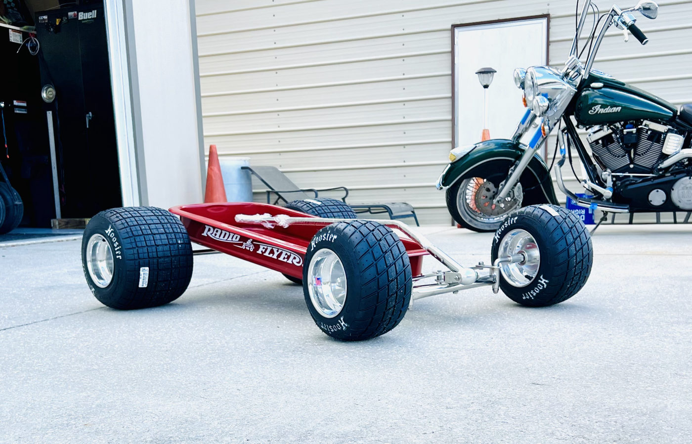 DKCC Hot Rod Flyer — DWT polished aluminum wheels laid out on workbench before mounting