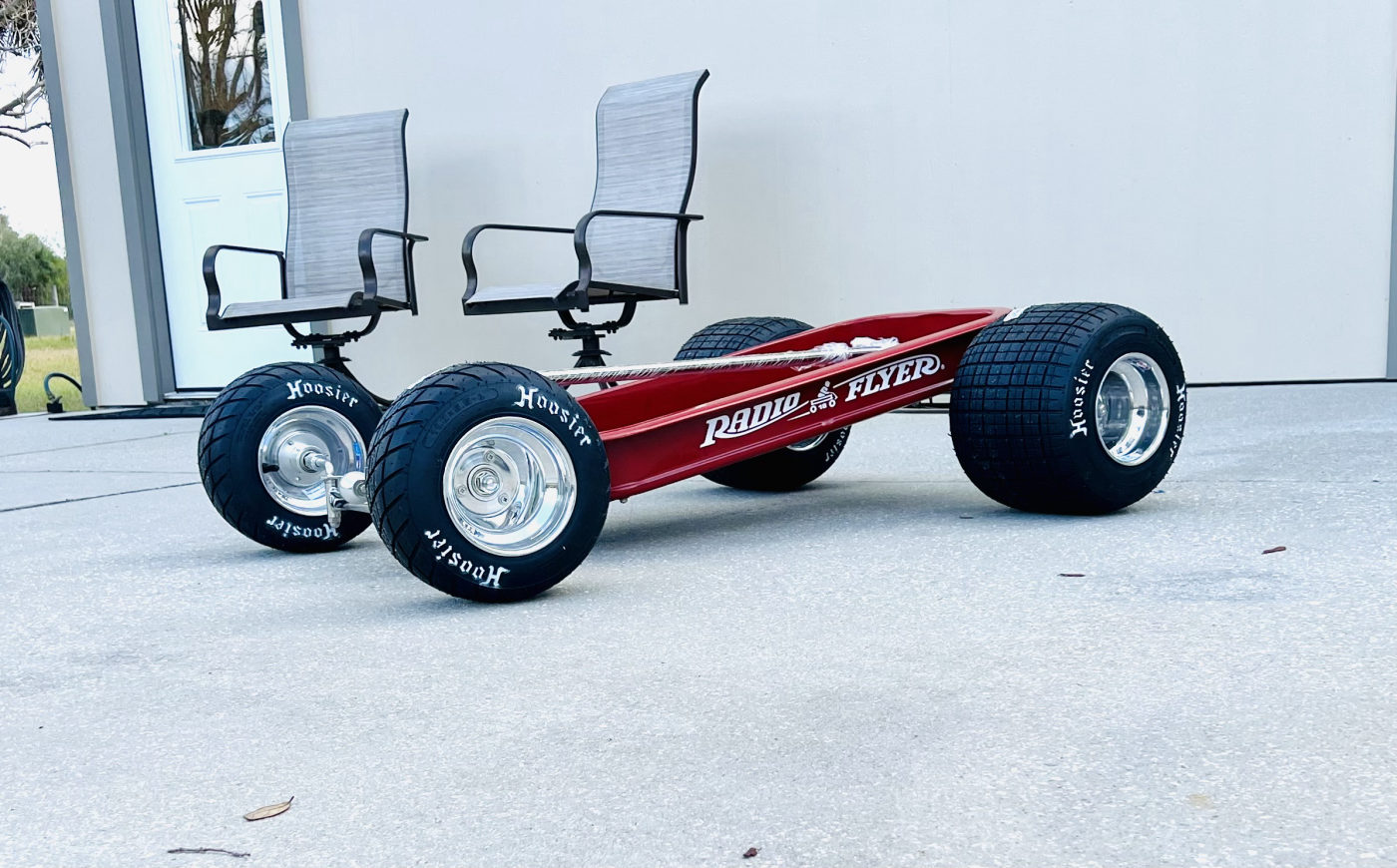 DKCC Hot Rod Flyer — rear view showing wide Hoosier slicks and polished aluminum DWT wheels