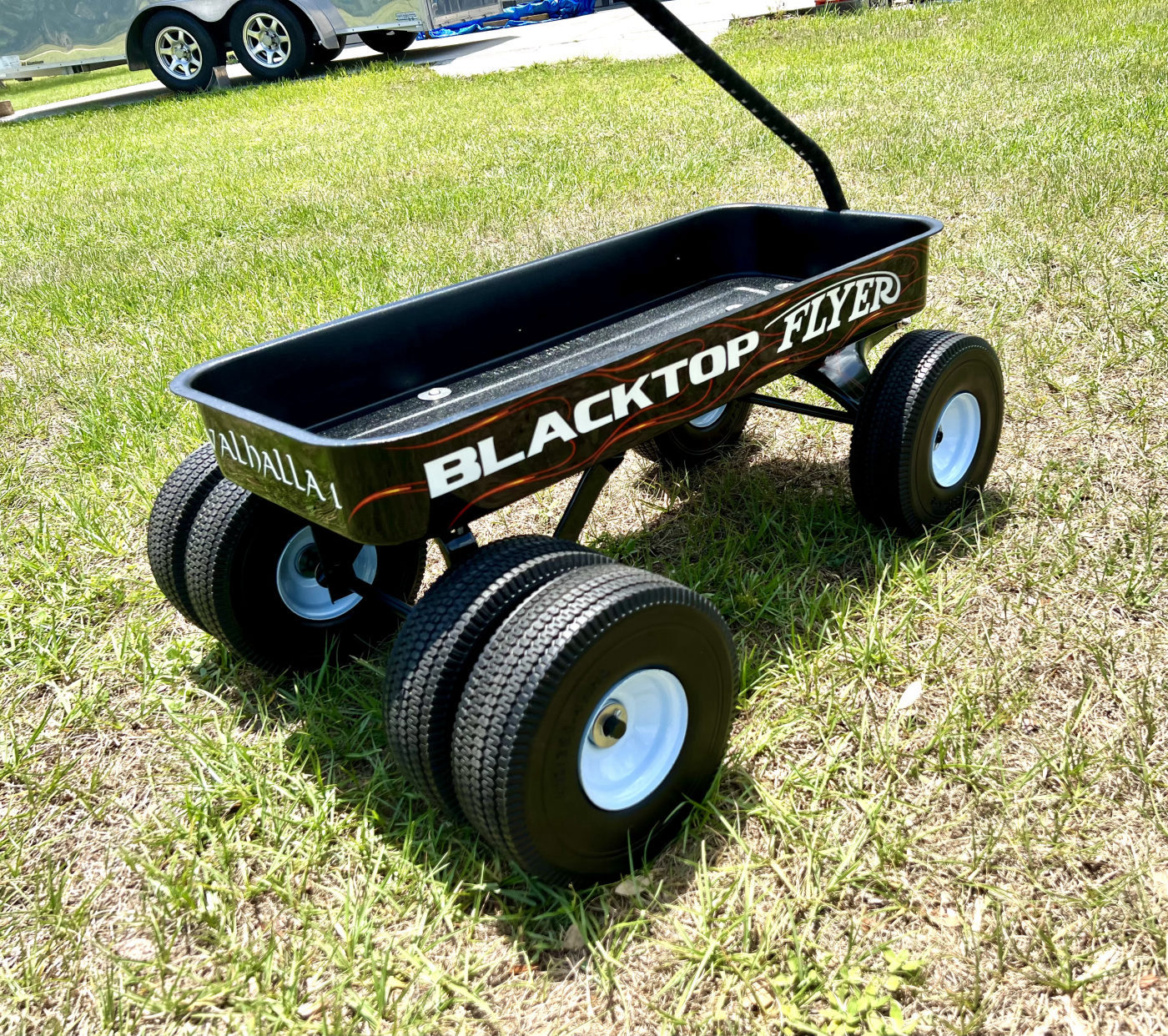 DKCC Blacktop Flyer — three-quarter overhead view showing Valhalla 1 lettering and custom bed