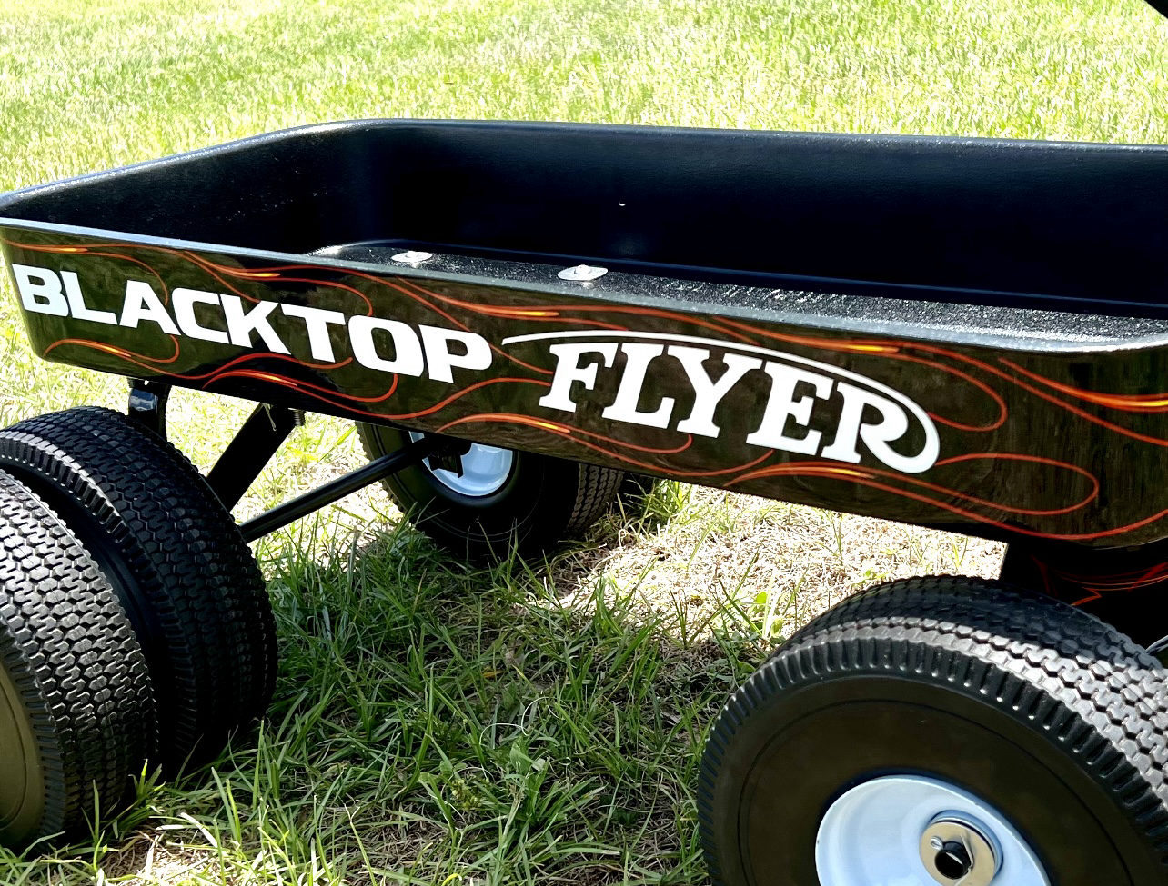 DKCC Blacktop Flyer — close-up of Blacktop Flyer lettering and pinstripe flame graphics
