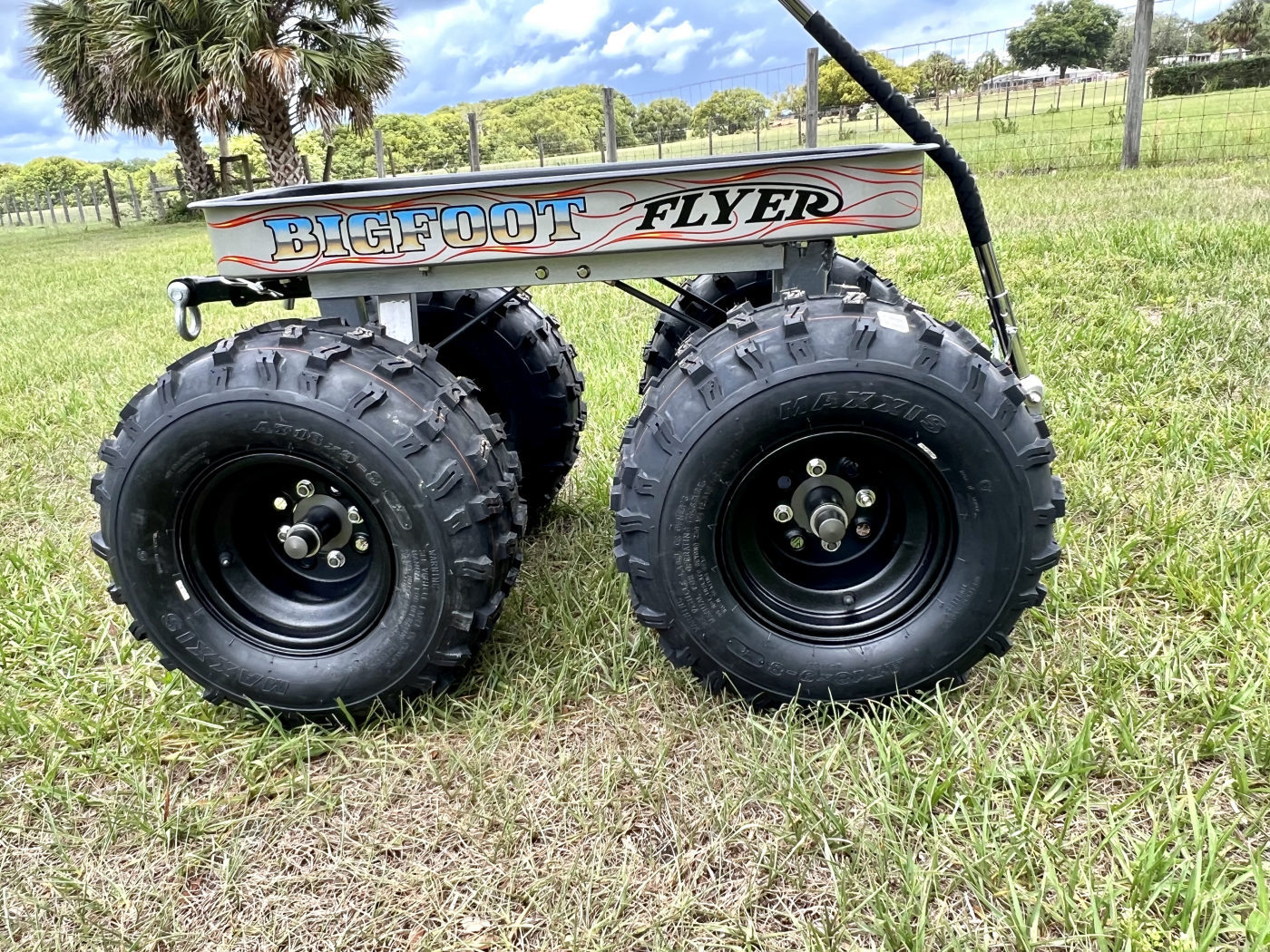 DKCC Bigfoot Flyer — side profile with Bigfoot Flyer flame graphics on aluminum body