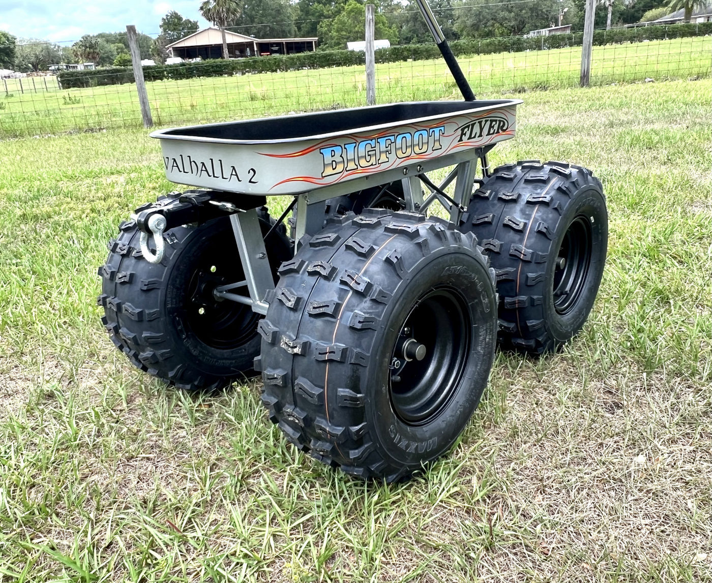 DKCC Bigfoot Flyer — rear angle view showing chassis fabrication and tire detail