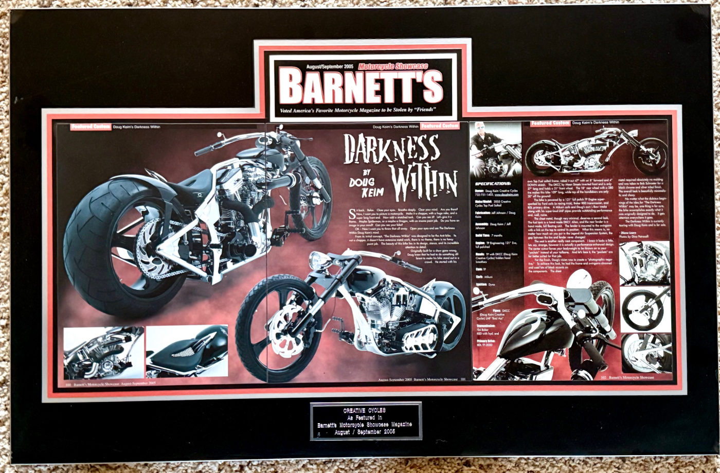 CREATIVE CYCLES "DARKNESS WITHIN" - ARTISTRY IN IRON LAS VEGAS 2003 BIKE — hand-crafted custom motorcycle built by Doug Keim at Creative Cycles, Umatilla FL