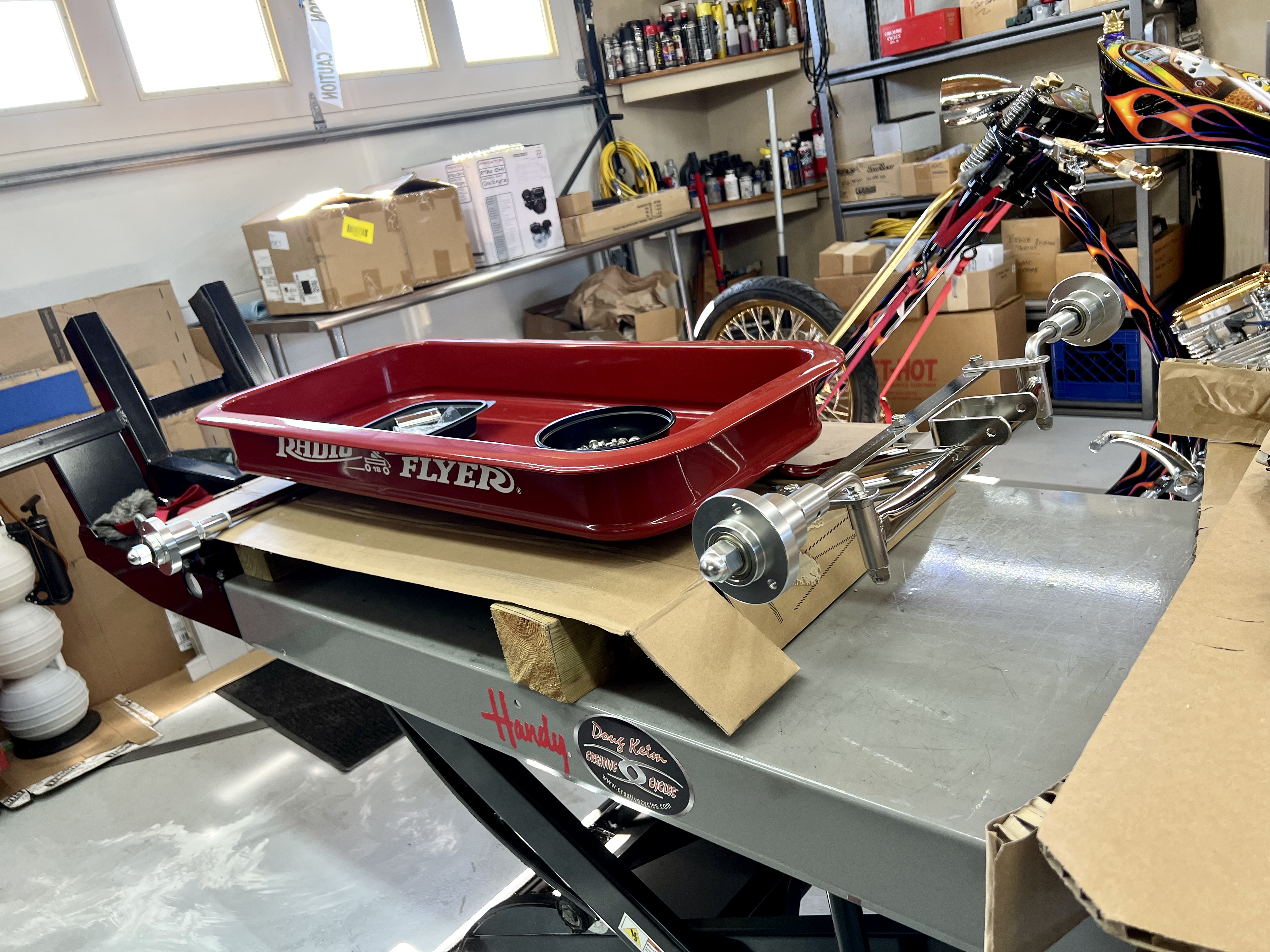DKCC Hot Rod Flyer — side profile showing full build with Indian motorcycle in background